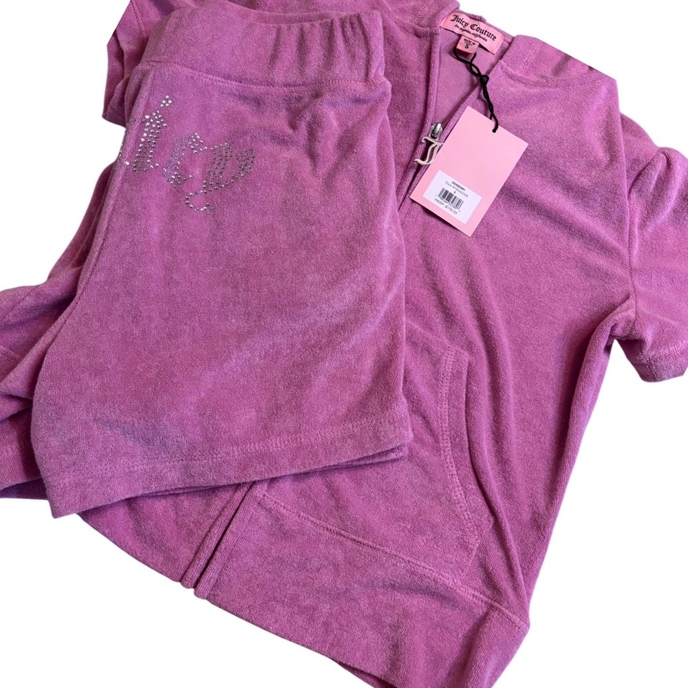 Juicy Couture Short Set Womens Small Dewberry Pink New Velour Rhinestone Y2K